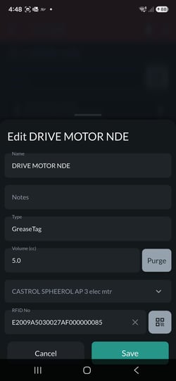 GreaseBoss App Screenshot Edit Point RFID Filled 2026 10