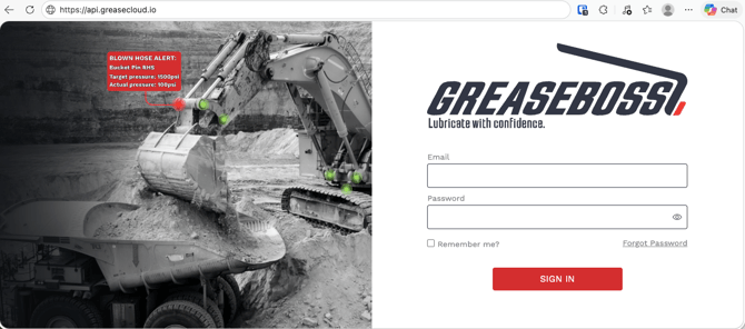 Log in screen of the dashbaord