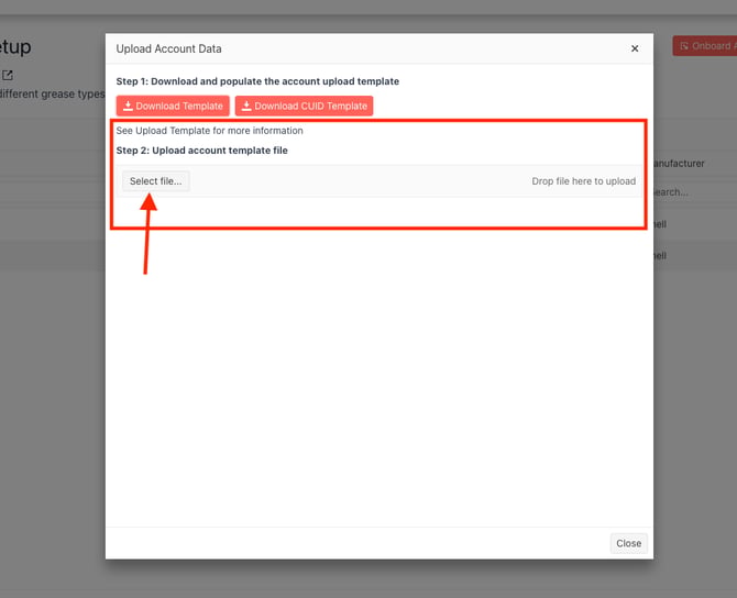Dashboard - Upload Data Select File